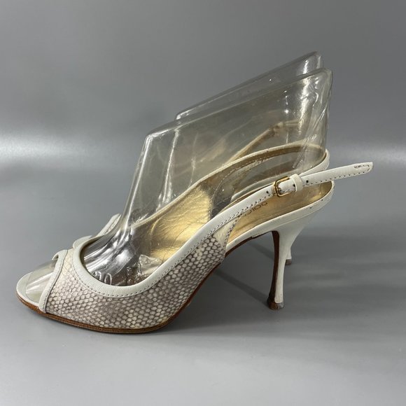 Dolce & Gabbana Women's High Heel Embossed Slingback Peep Toe Sandals, 37.5 - Picture 5 of 12